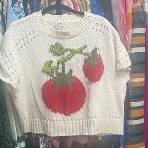 Maeve Cream Sweater with Red Tomato Design